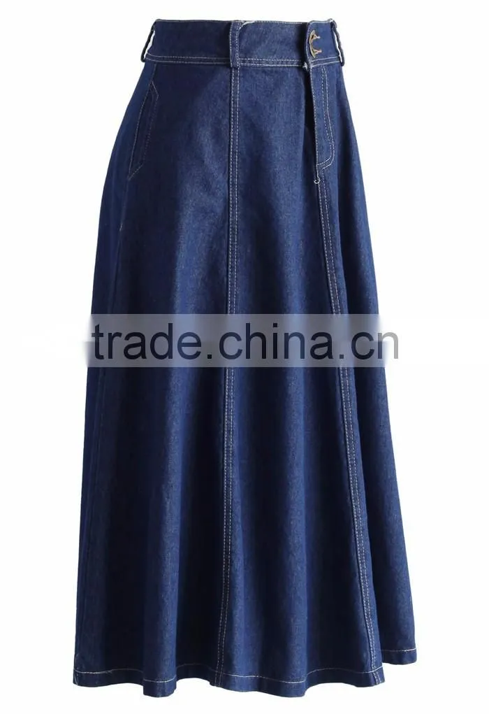 100%Cotton belt loops waist sexy jean skirt women A-line denim skirt 2016