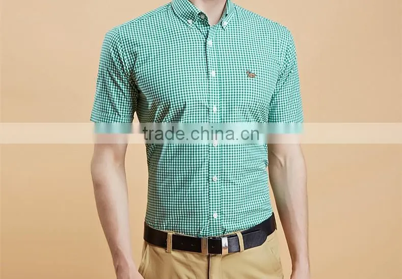 Short sleeve shirt cotton summer youth contracted texture plaid shirt English cultivate one's morality with big yards