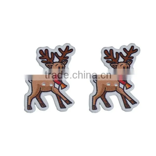 Wood Sewing Buttons Scrapbooking 2 Holes Christmas Reindeer Brown