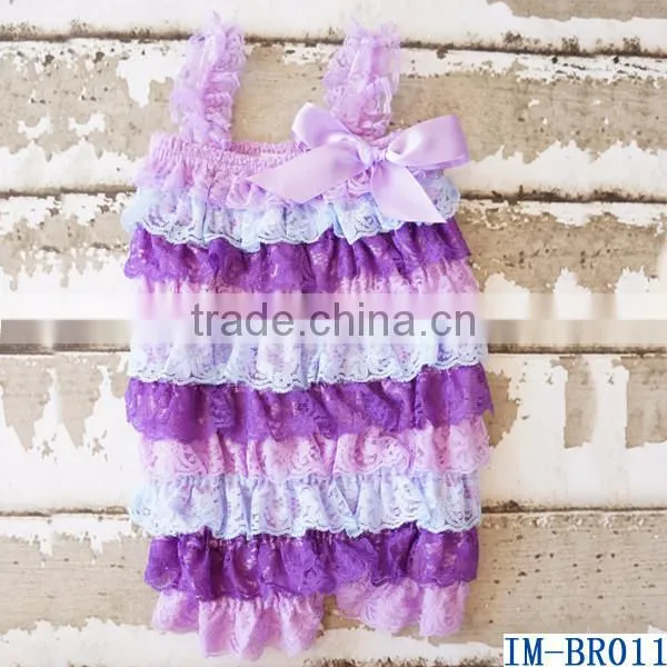 Boutique Remakes Newborn Baby Girls Pink Lace Ruffles Rompers with Bow IM-BR010