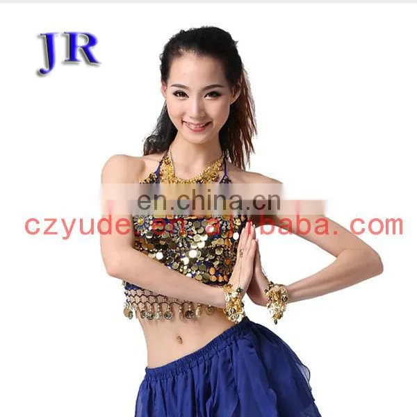Arabic style sexy sequins belly dance tops wear with five flowers S-3011#