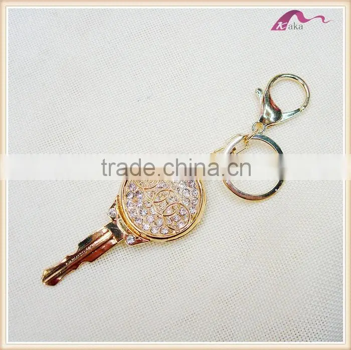 Luxury Gold Crystal Decorative Key Shaped Car Brand Keychain Ring