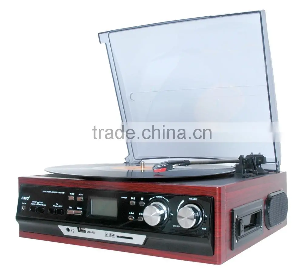 Belt-drive turntable player, classic phonograph, record player with cassette