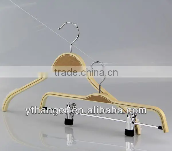 LW038 Plywood hangers natural short dress hanger with clips