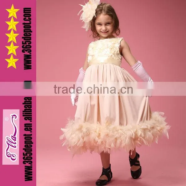 Wholesale Fashion 2014 Girls Party Dress Rosette Feather Dresses baby dress