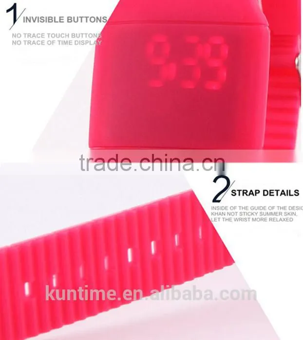 Silicone led light watch with touch screen no trace of button