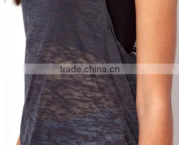 Blank transparent drop armhole tank top/Sexy sleevless blouse