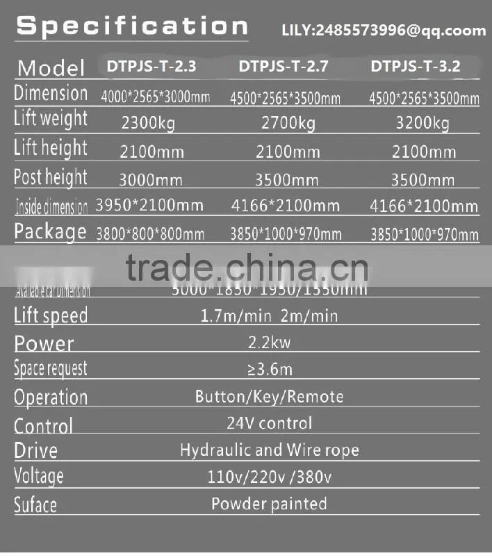 two post hydraulic home-uesd simple lifting car parking equipment