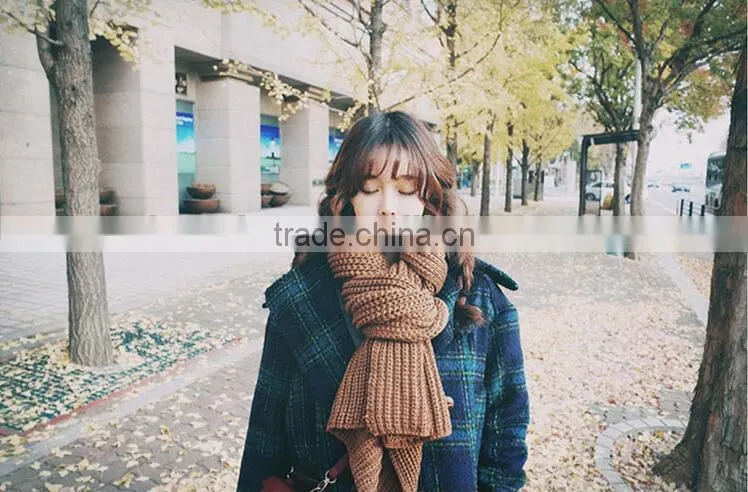 New Korea Fashion Winter Plain Acrylic Crochet Unisex Woman Man Ladies Knitted Scarf
