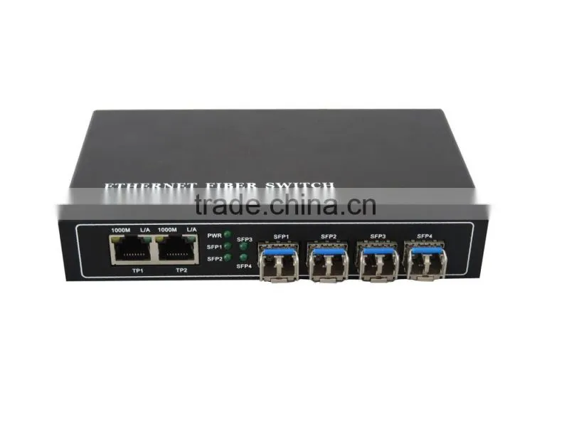 hot selling gigabit ethernet optical fiber switch 2 rj45 ports & 4sfp sockets