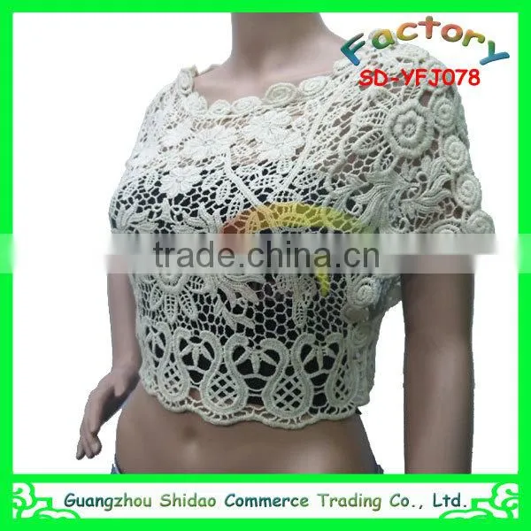 Export high quality short sleeve short pattern blouse embroidery cotton ladies blouse