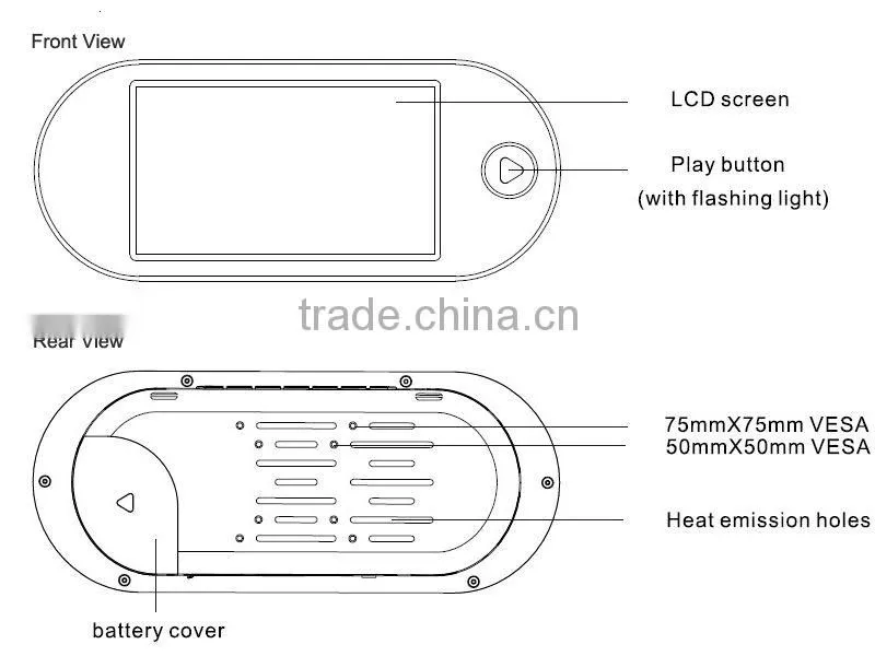9" lcd battery powered tft lcd monitor with press button