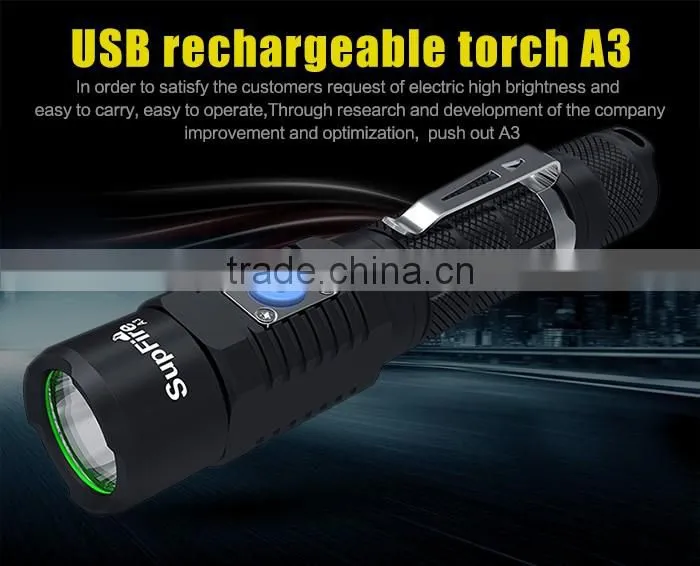 2016 New A3 Rechargeable LED Flashlight Torch USB Charge Portable