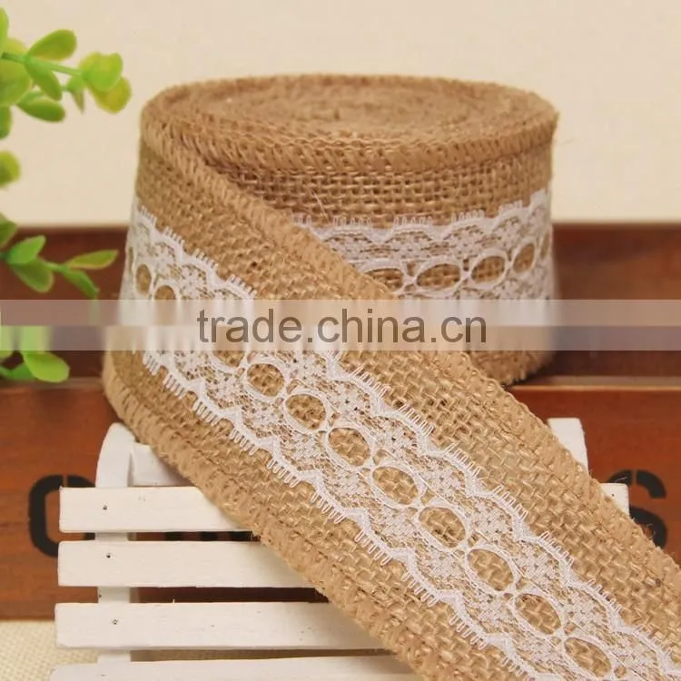 Vintage burlap lace tirm,rustic jute trims,wired burlap ribbon for wedding decoration