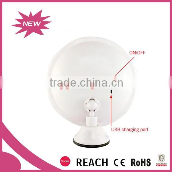 Round 5X magnification lighted makeup mirror with suction cup