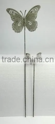 S/2 Butterfly Metal Flower Sticks w/Antique Grey Finish