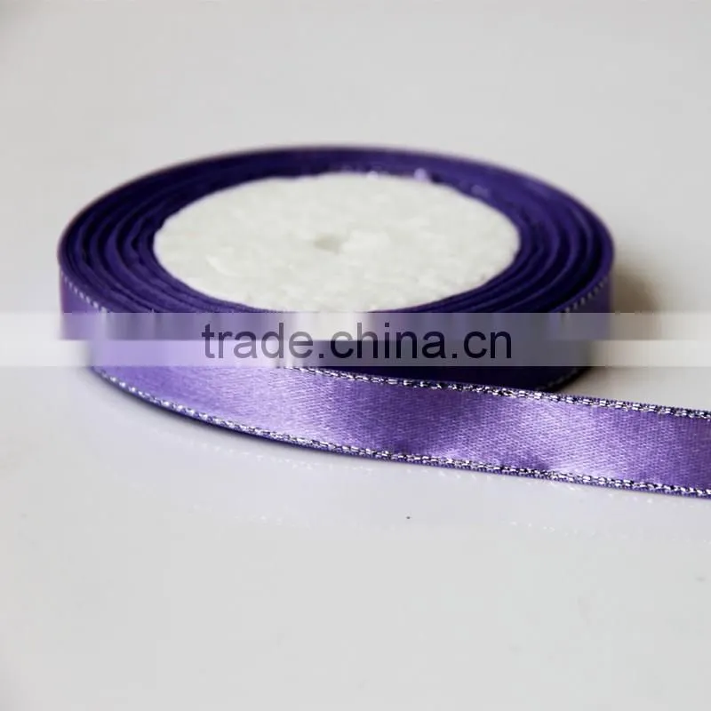 DIY Polyester single face satin ribbon with gold or silver edge