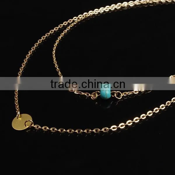 copper beads short model thin gold chain necklace