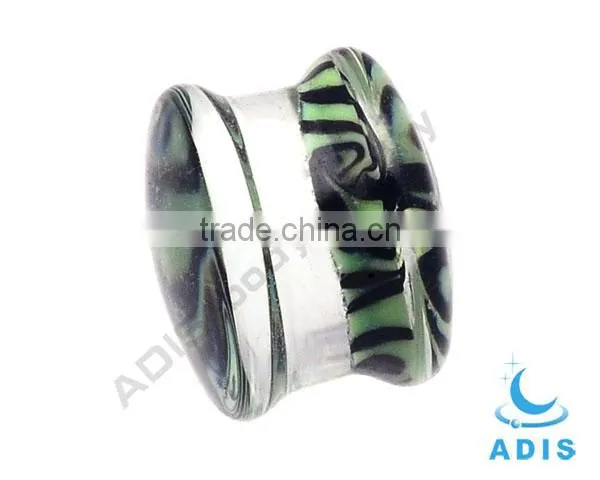 Lines bottom 10mm glass ear expander plug pyrex glass earring jewelry