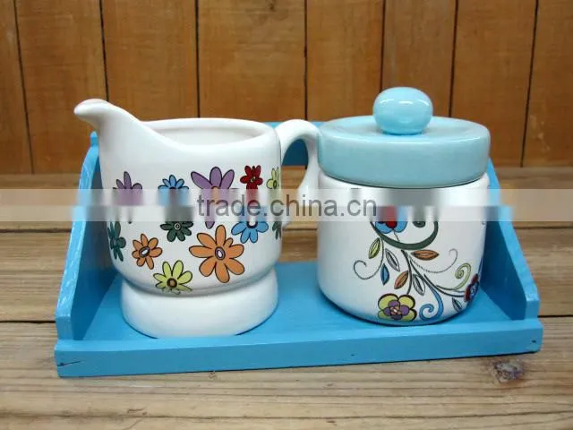 Wholesale Dream Flower Ceramic sugar bowl with creamer set