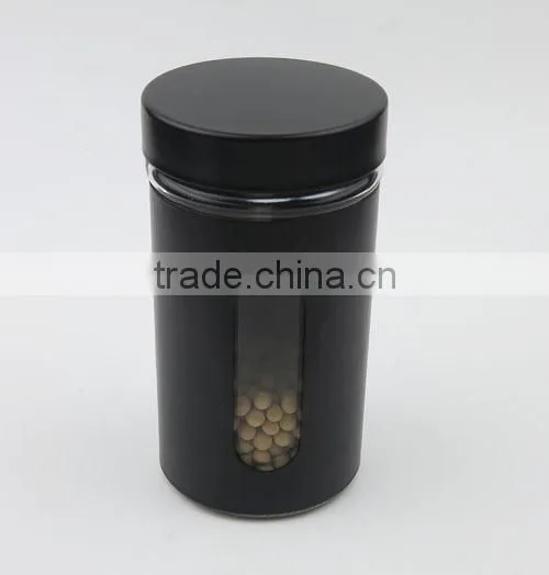 350ml Black Colored Iron Covered Glass Jar with Metal Screw Lid, Glass Coffee Jar