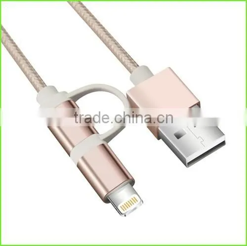 HUNDA Rose Gold Fast charging Braided mfi certified manufacturers 2 in 1 cable / PPID 139695-0109