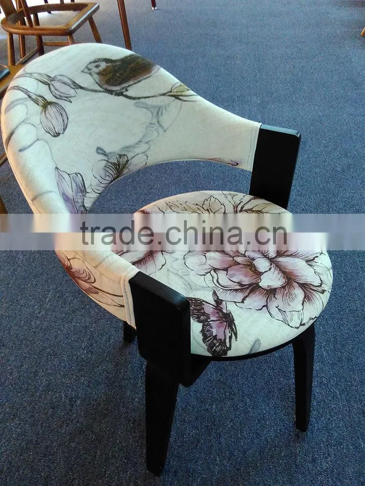 colorful fabric wood dining armchair