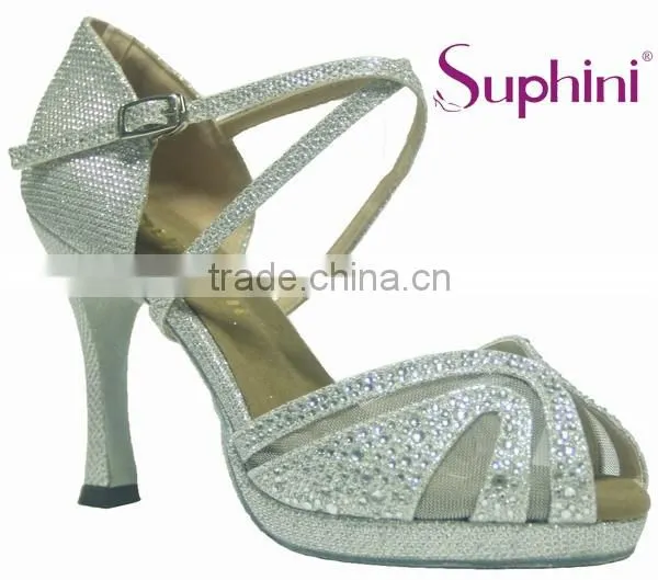 Suphini Silver Glitter Elegant jeweled Wedding Dance Shoes