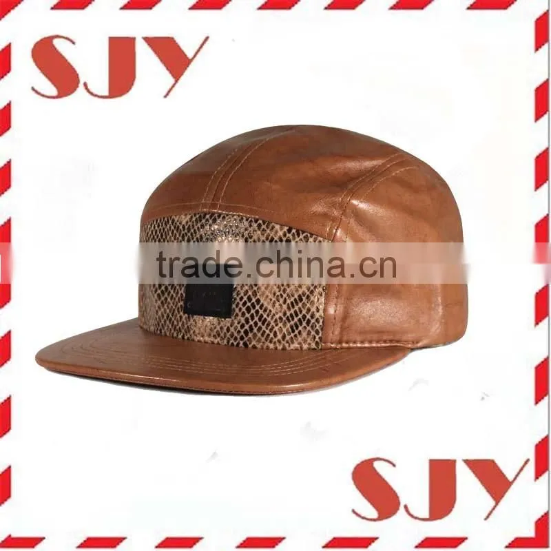 Custom Snake Skin Leather 5 Panel Biker Hat
