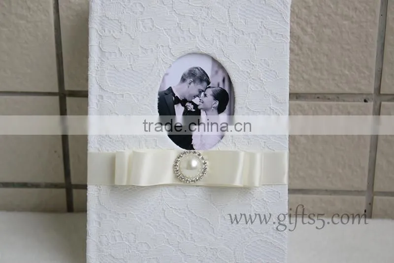 Handmade wedding guestbook with lace hardcover