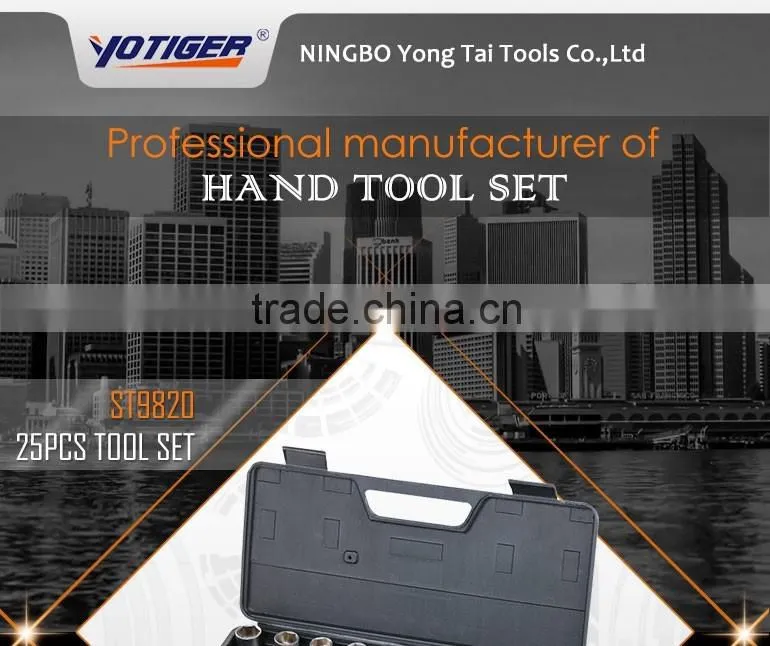 25Pcs Hand Tool Set with 8-22mm Socket and Spinner Handle
