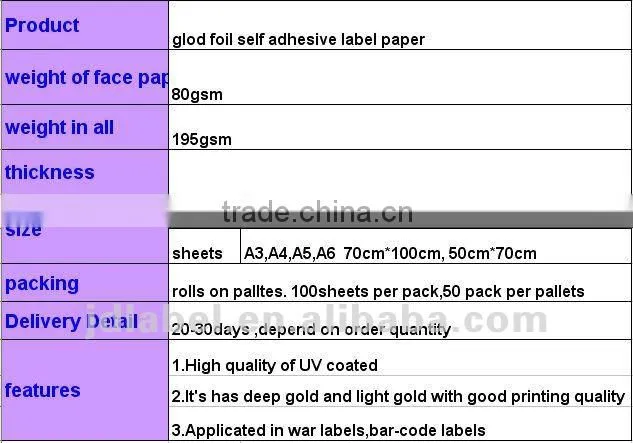 Foil wine label gold foil paper in rolls for label printing