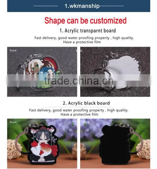 High quality picture print unusual black board transparent plastic acrylic key chains