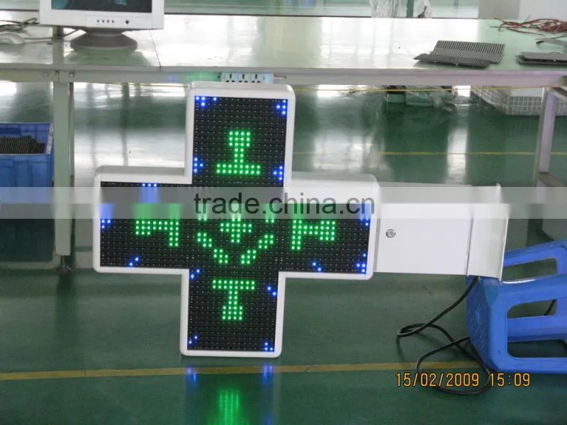 Hot selling wireless control led cross display, P10 single green controller led pharmacy cross display
