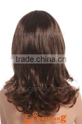 Non-virgin Natural brown curly heat resistant hair wigs for ladies