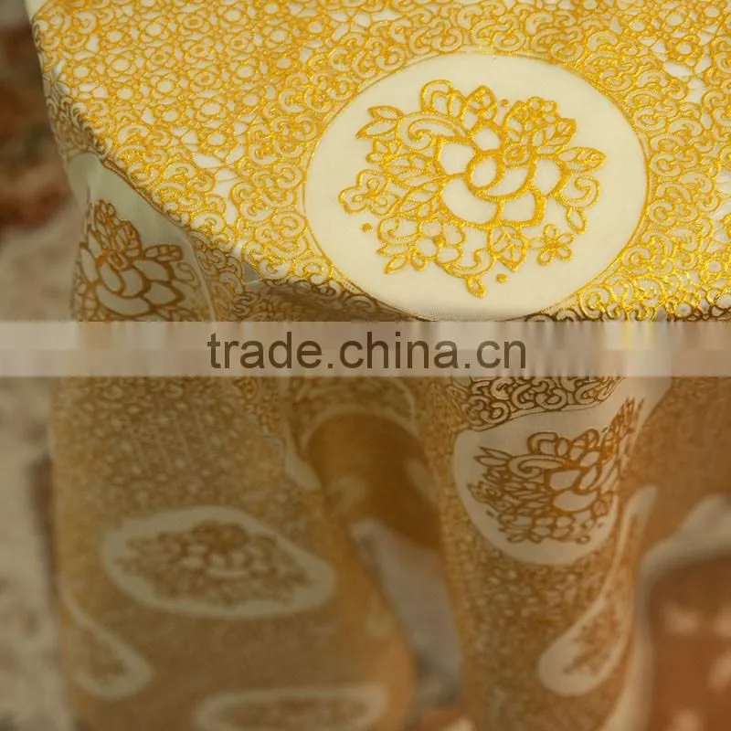 Gold polyester lace table cloth, PVC lace table cloth printed Gold lace