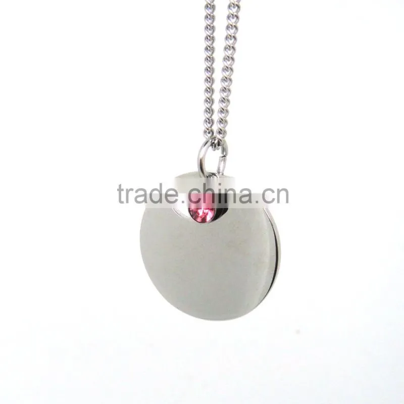 316l stainless steel round plate pendant with decorate zircon