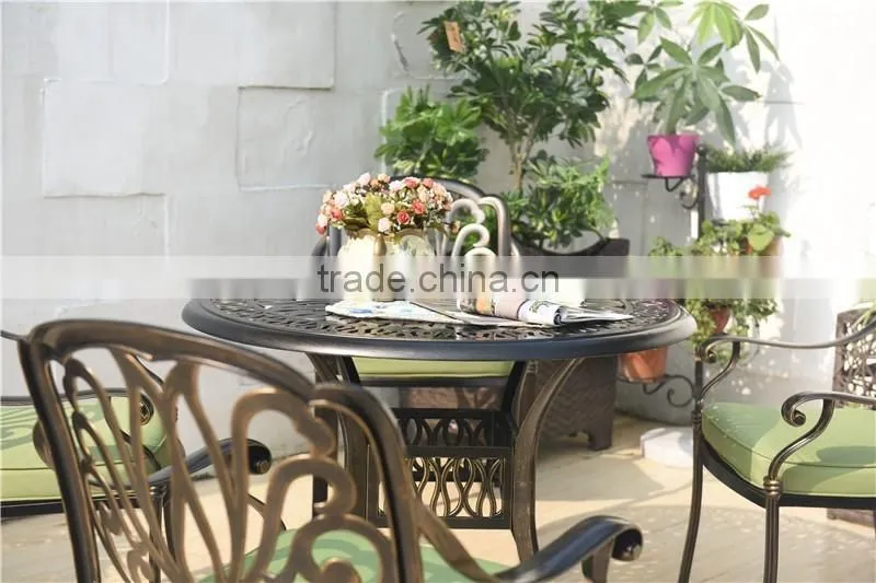 2016 Cast Aluminum Powder Coated Garden Table Set with Cushion - Antique Bronze
