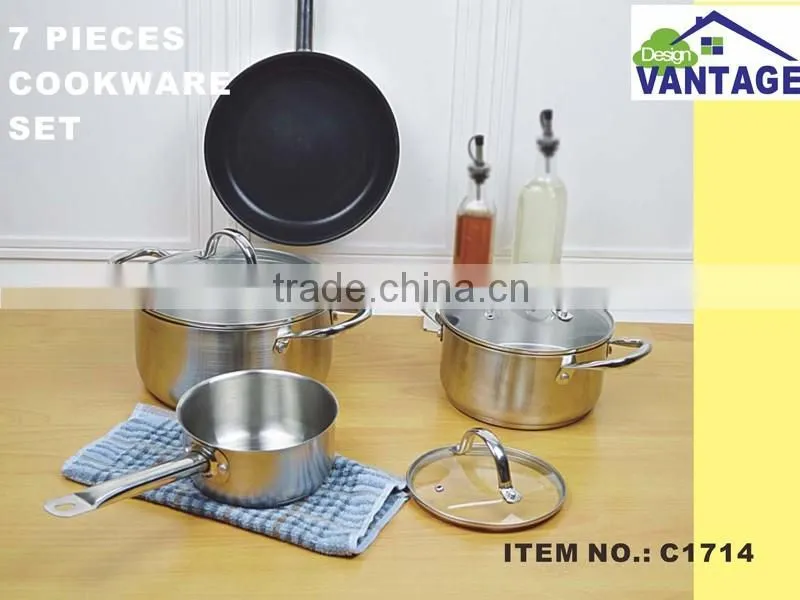 ready made kitchen cabinets 7pcs stainless steel non-stick cookware set clear glass lid saucepan/casserole/non-stick frypan