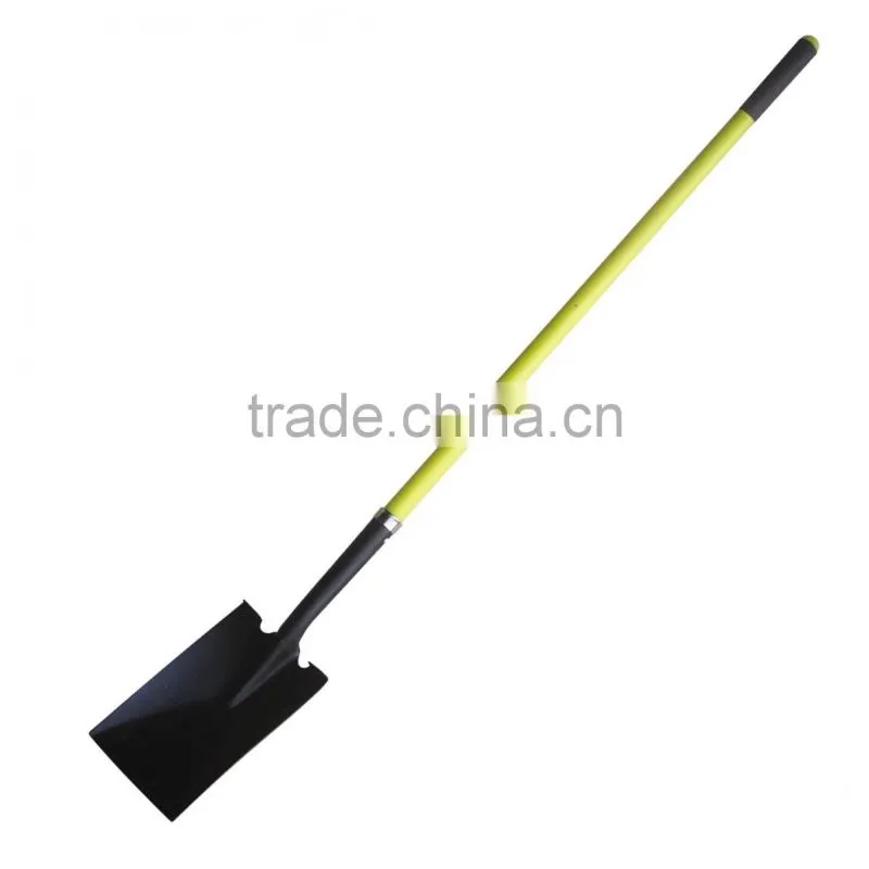 2015 the direct factory sale long handle carbon steel round point shovel with fiberglass handle