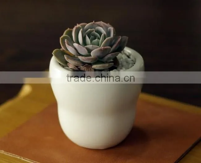 Indoor decorative white glazed small ceramic planter