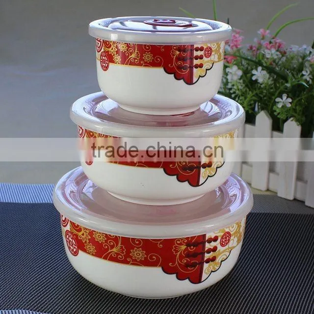custom printed ceramic bowl bowls with airtight lids ,3pcs porcelain fresh seal bowl