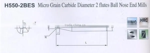 Micro Grain Carbide Diameter 2 flutes Ball Nose End Mills