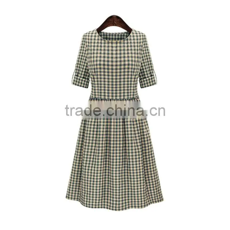 2016 Spring Red and Blue Tantan Print Women Plaid Flannel Shirt Dresses