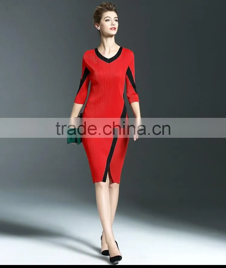 Exquisite ladies 3/4 sleeve draped package hip elastic one piece dress