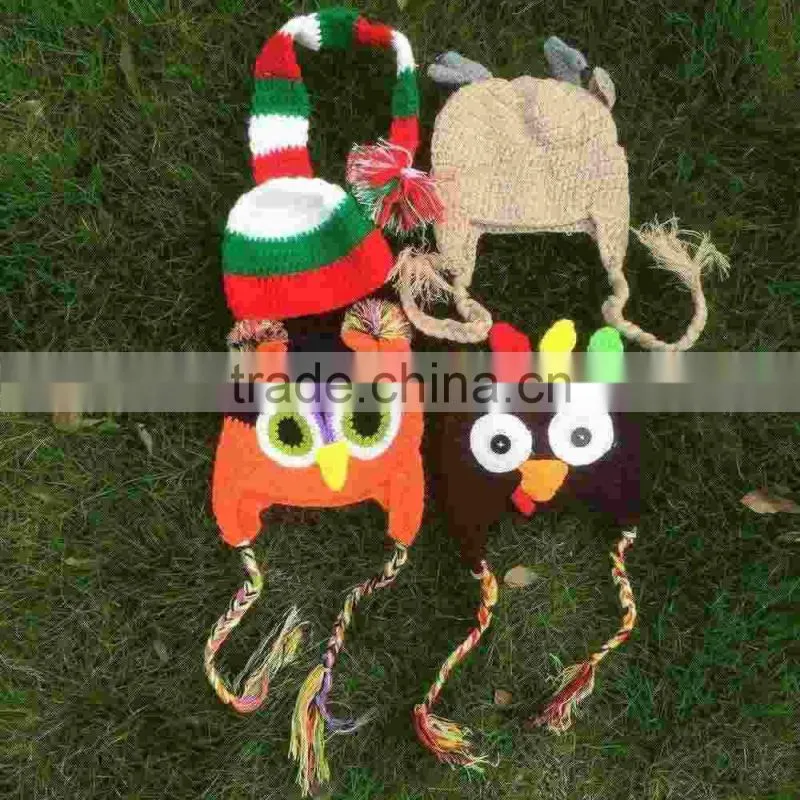 Multicolor Baby Hat for holiday owl hat Cap with ear flap Animal Style Infant Toddler holiday Handmade hat For Girls and Boys