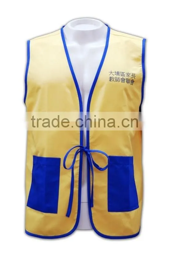 China manufactory high quality front open yellow stand collar work vest