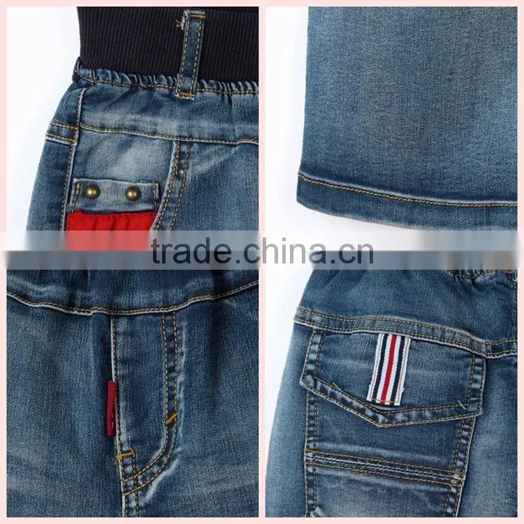 Top quality embroidery patch pocket boys ripped jeans regular fit kids jeans for Autumn