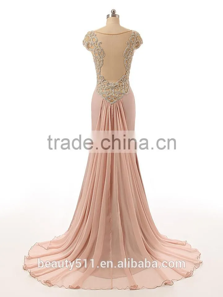 New design high quality crystal beaded tull Neck hanging Medium short Strapless sexy prom gown party dress