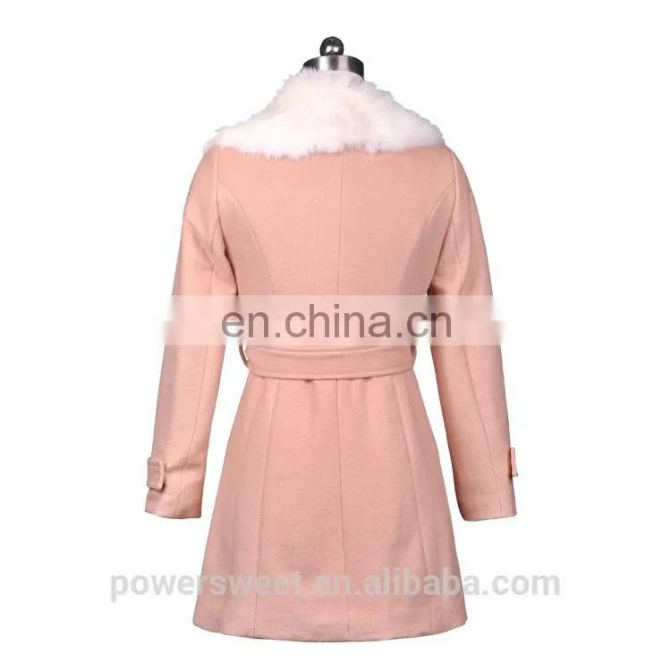New Women Fashion Rabbit Fur Collar Waist Belt Slim Winter Long Coat